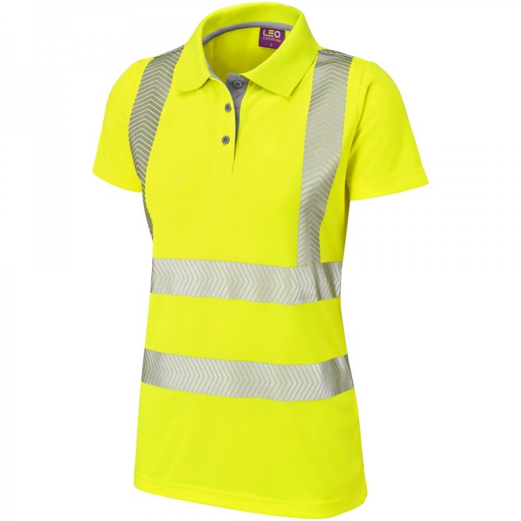 Leo Workwear PL03-Y Pippacott ISO 20471 Class 2 EcoViz Coolviz Plus Ladies Hi Vis Polo Shirt Yellow